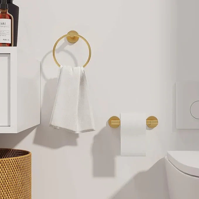 Gold Toilet Paper Holder & Towel Ring SUS304 Stainless Steel 2pc Bathroom Hardware Set with Double Post Pivoting Toilet Paper Roll Holder Wall Mount & Bathroom Towel Holder Set - ModernBath