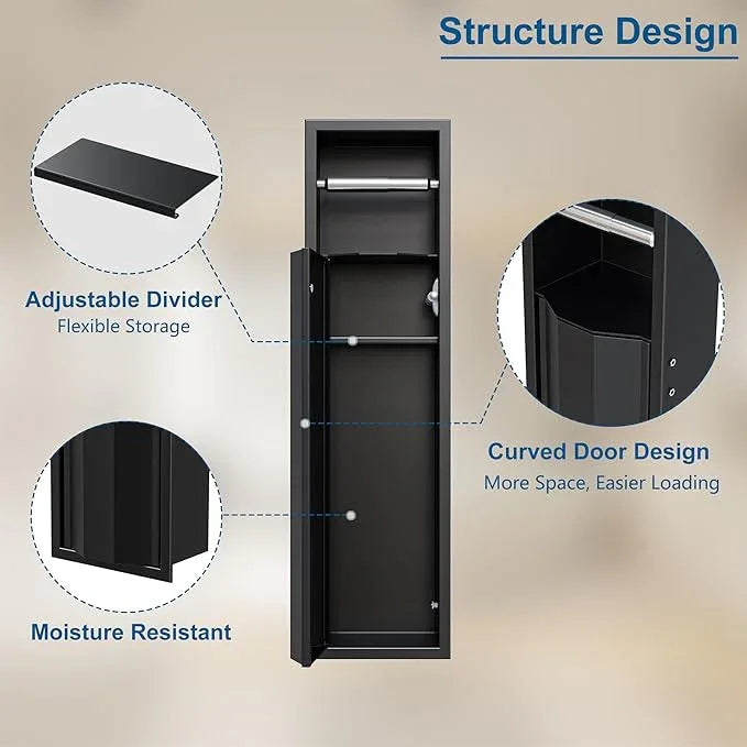 Neodrain Recessed Toilet Paper Holder, Matte Black Tissue Holder with Curved Door, 304 Stainless Steel Bathroom Storage Cabinet for Tissue Rolls, Perfect Depth fits Amarica Drywall - ModernBath