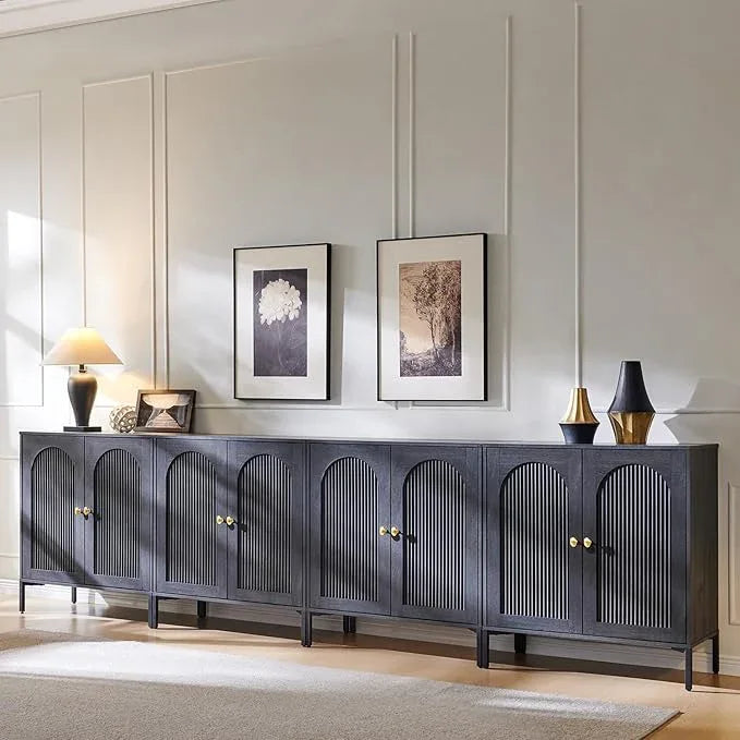 Bathroom Cabinet with Storage, 123.5" W Fluted Arched Free Standing Floor Cabinet w/Adjustable Shelves, Modern Sideboard Cabinet for Bathroom, Kitchen, Living Room, Entryway, Dark Grey - ModernBath