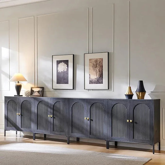 Bathroom Cabinet with Storage, 123.5" W Fluted Arched Free Standing Floor Cabinet w/Adjustable Shelves, Modern Sideboard Cabinet for Bathroom, Kitchen, Living Room, Entryway, Dark Grey - ModernBath