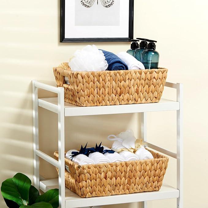 Wicker Baskets 2 Pack, Water Hyacinth Wicker Storage Basket with Handles for Organizing, Handmade Large Baskets, Natural - ModernBath