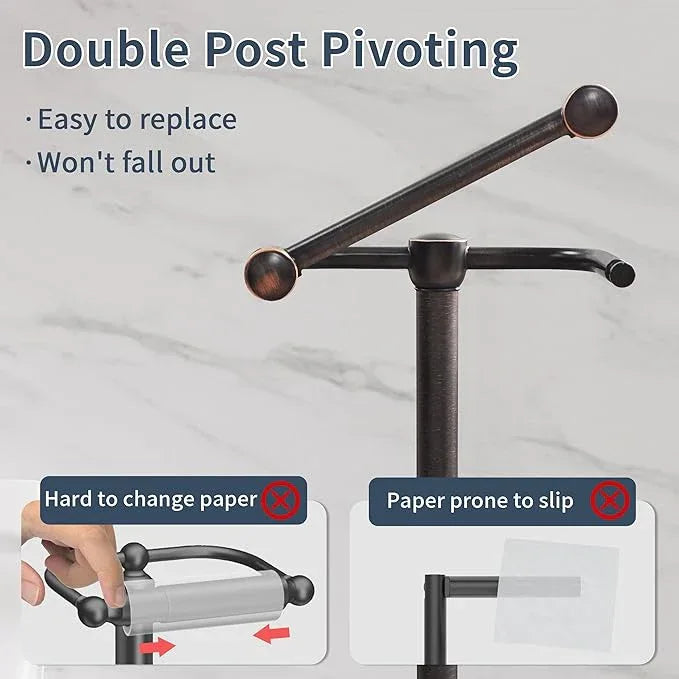 Toilet Paper Holder Stand, Post Pivoting Design Free Standing Toilet Paper Holder with Storage for 4 Rolls, 304 Stainless Steel Tissue Holder with Reserve, Heavy-Duty Base (Oil Rubbed Bronze) - ModernBath