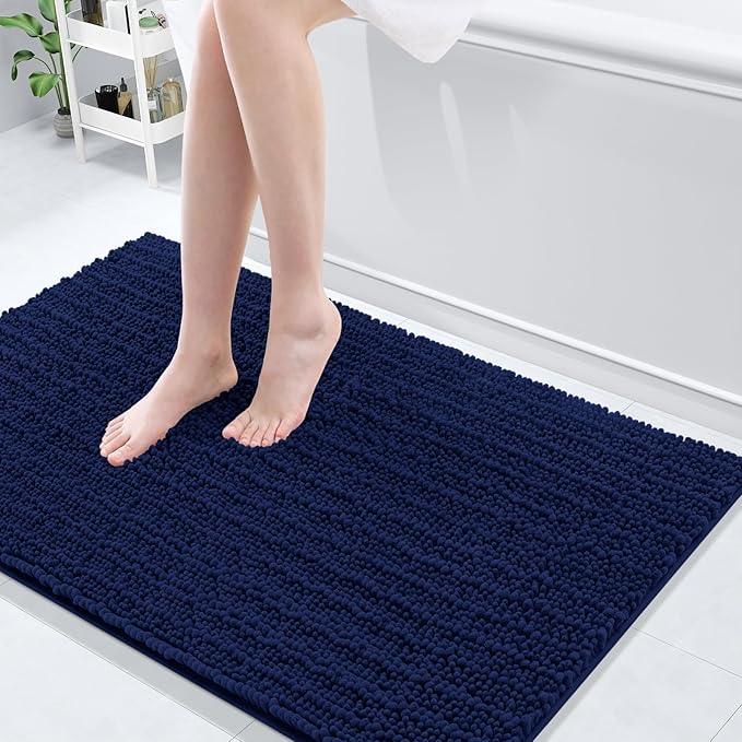 Arotive Luxury Chenille Bathroom Rug Mat, Extra Soft Thick Absorbent Shaggy Bath Rugs, Non-Slip Machine Wash Dry, Plush Bath Mats for Bathroom, Shower and Tub, 45x27, Navy - ModernBath