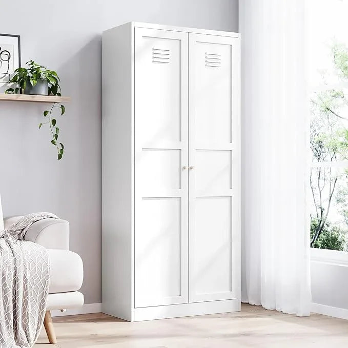 Yizosh Metal Storage Cabinet - 71" White Kitchen Pantry with 2 Doors and 5 Adjustable Shelves, 5-Tier Tall Steel Locker for Living Room, Dining Room - ModernBath