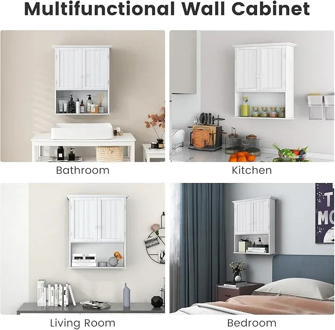 Giantex Bathroom Wall Cabinet, Wall Mounted Bathroom Cabinet with Adjustable Shelf, 2-Door, Over Toilet Storage Cabinet, Medicine Cabinets for Bathroom, Kitchen, Laundry Room, Cupboard (White) - ModernBath