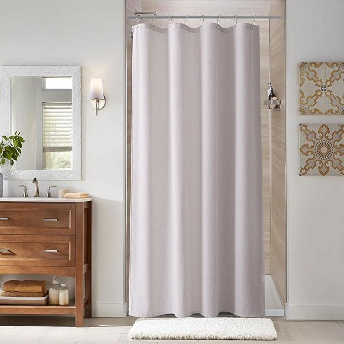 Naturoom 48 Inch Shower Curtain - Stall Narrow Half Green Linen Ultra Thick Fabric Shower Curtain Set with Hooks, Boho Farmhouse Rustic RV Camper Bath Curtains for Bathroom, Champagne, 48x72 - ModernBath