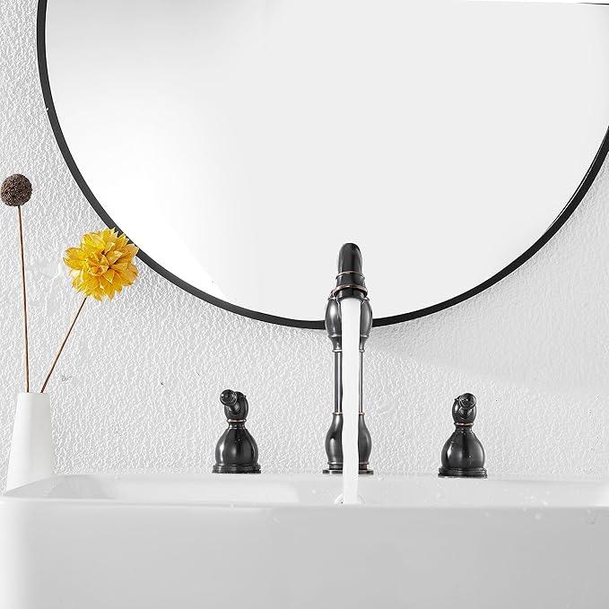 GGStudy 2 Handles 3 Holes Faucet Widespread Bathroom Sink Faucet Basin Tap Mixer Supply Hose Included Matching Pop Up Drain Oil Rubbed Bronze - ModernBath