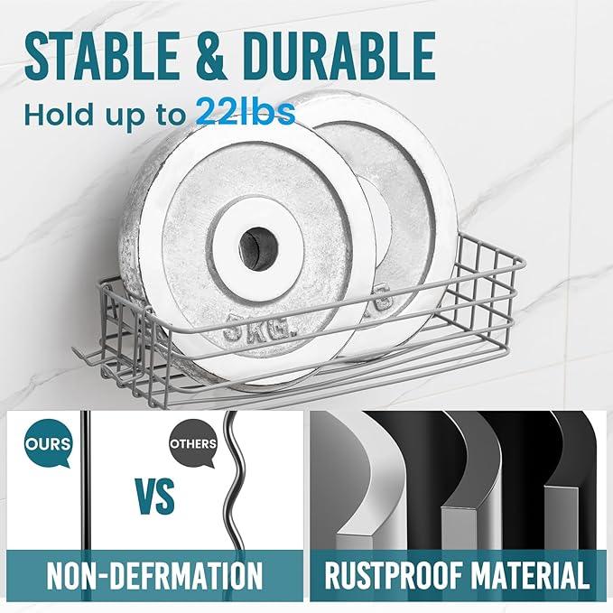 TAILI Shower Caddy Suction Cup 2 Pack with Hooks & Soap holder, Heavy Duty Shower Organizer for Bathroom, No Drilling Bathroom Organizer with Large Capacity, Metal Storage Basket-Grey - ModernBath