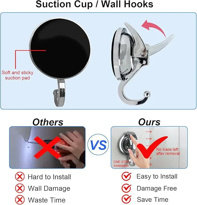 Heavy Duty Suction Cup Hooks for Shower, Bathroom Robe - Vacuum Glass Hooks, Reusable, No Hole Punched, for Garland Decoration (Silver, 2 Pack) - ModernBath