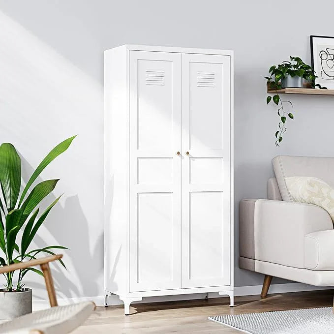 Yizosh Metal Storage Cabinet with 2 Doors and 4 Adjustable Shelves - 61" White Kitchen Pantry Storage 5-Tier Tall Steel Cabinets Locker for Kitchen, Living Room, Dining Room - ModernBath