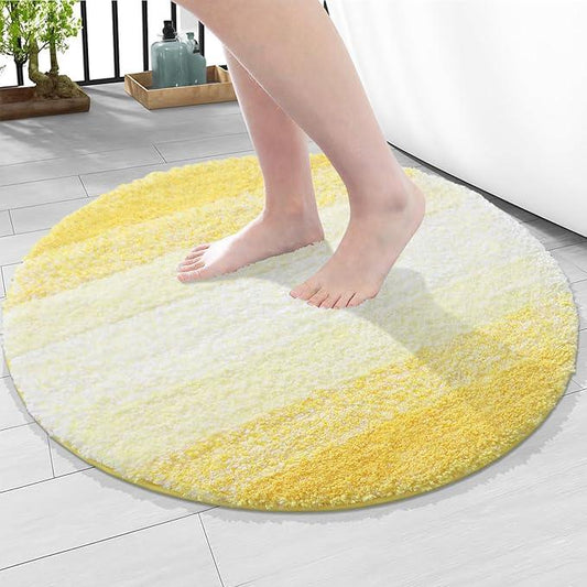 Arotive Microfiber Bathroom Rugs, Shaggy Soft and Absorbent Bath Rug, Non-Slip, Thick Plush Machine Washable Dry Bath Mats for Bathroom, Tub and Shower, 24x24, Yellow, Round - ModernBath