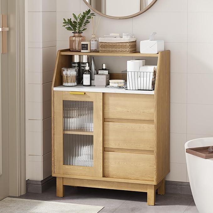 Bathroom Storage Cabinet, Small Storage Cabinets with Doors and Shelves, Coffee Bar Cabinet Buffet Sideboard Cabinet for Dining Room, Living Room, Entryway, Wood - ModernBath