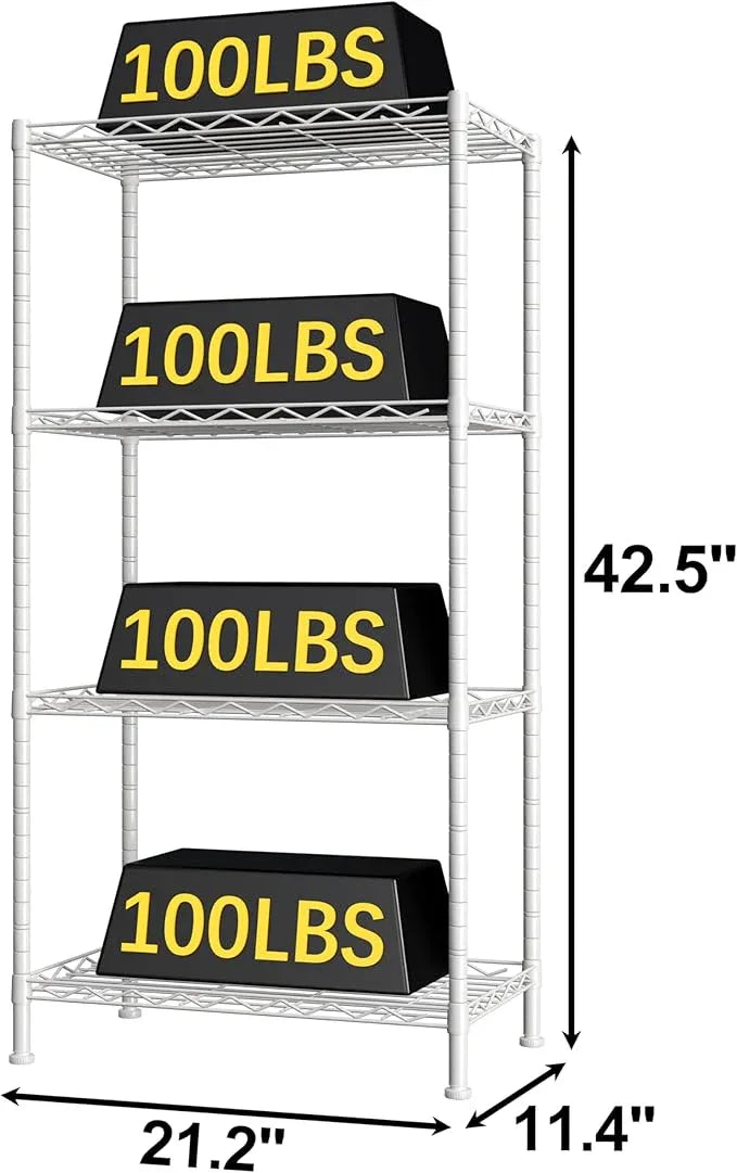 HOMEFORT 4-Shelving Unit, Adjustable Wire Shelving, Metal Wire Shelf Rack Organizer for Kitchen, Pantry, Closet, Bathroom, Laundry, White,21" W x 11" D x 41" H - ModernBath