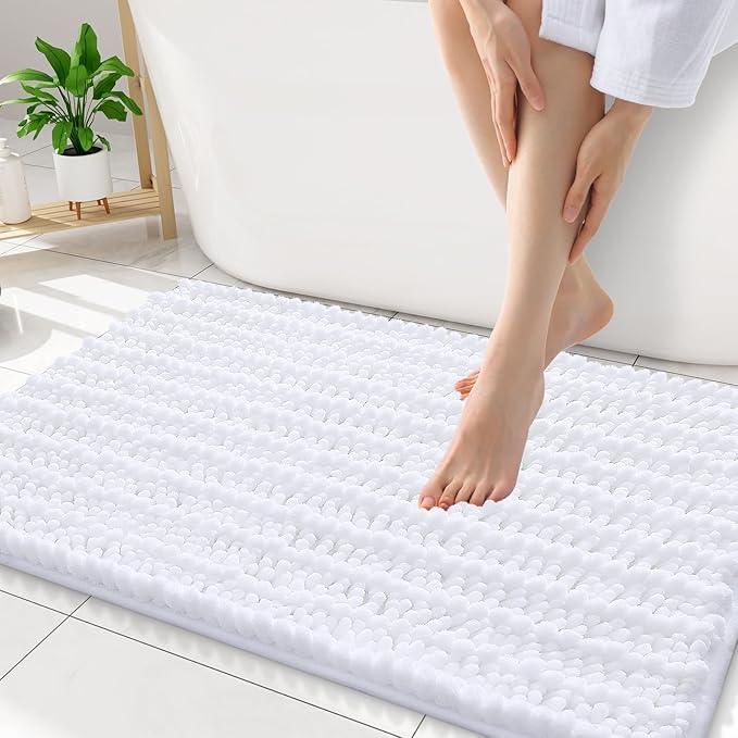 Smiry Bathroom Rugs Mat 34x21, Extra Soft Absorbent Chenille Bath Rugs, Non Slip Rubber Backing Machine Washable Quick Dry Bath Mats for Bathroom Floor, Tub, Shower, Home Decor Accessories, White - ModernBath
