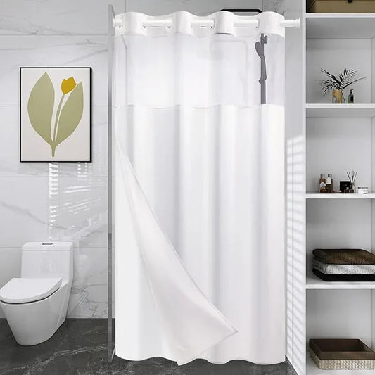WONICY No Hook Small Shower Curtain with Snap in Liner, Polyester Textured Shower Curtain with Liner Set, Waterproof Washable Short Shower Curtains for Stall, 36Wx74H, White - ModernBath