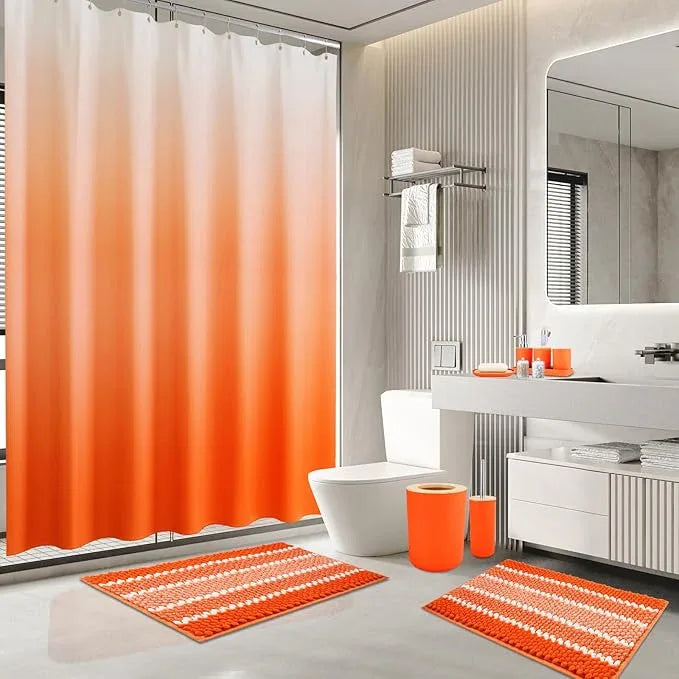 SLDIYWOW Orange Bathroom Accessories Set, Bathroom Sets with Shower Curtain and Rugs for Home Decor/Housewarming - ModernBath
