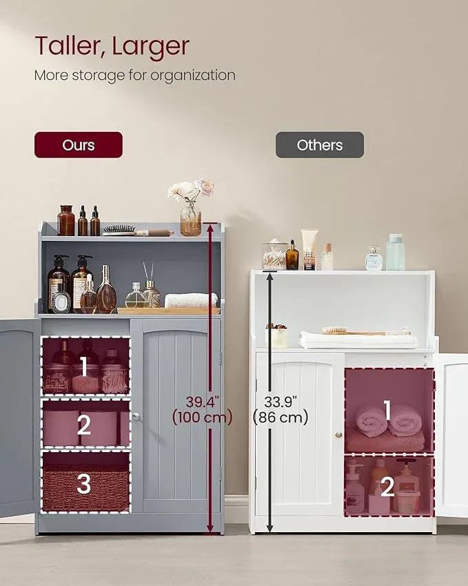 VASAGLE 39.4-Inch Tall Storage Cabinet, Floor Cabinet with 2 Doors, 2 Adjustable Shelves, Freestanding, for Bathroom, Kitchen, Living Room, Dove Gray UBBC770G02 - ModernBath