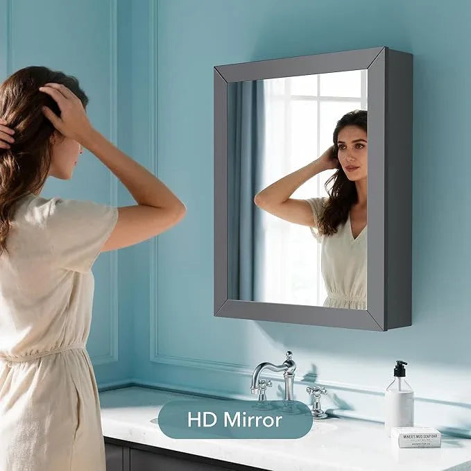 Bathroom Cabinet - Large Single Door 24x30 inchs Wall Cabinet Mirror Medicine Cabinet with Facial Tissues Slot and Multifunctional Storage Area - ModernBath