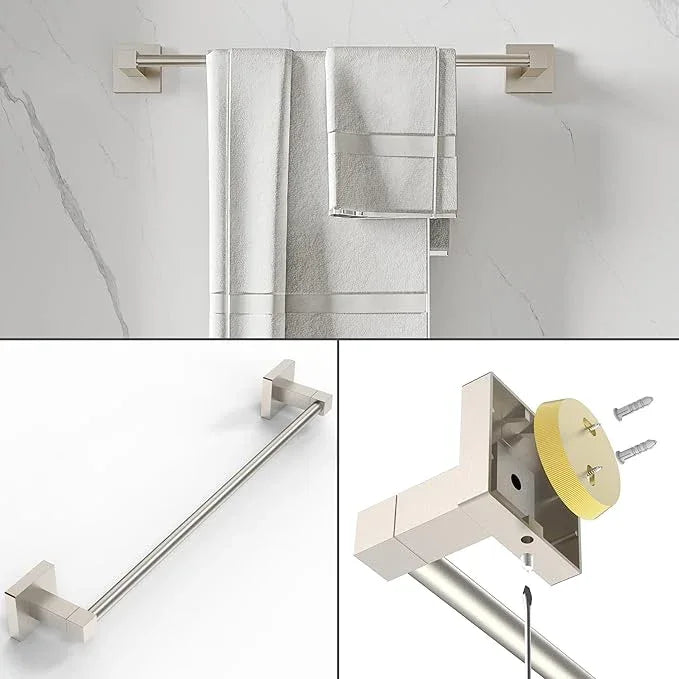 RUACQ 3 Pieces Bathroom Hardware Set, SUS 304 Stainless Steel Toilet Paper Holder, Towel Ring, 18-inch Towel Bar Set, Wall Mounted, Heavy Duty(Brushed Nickel) - ModernBath