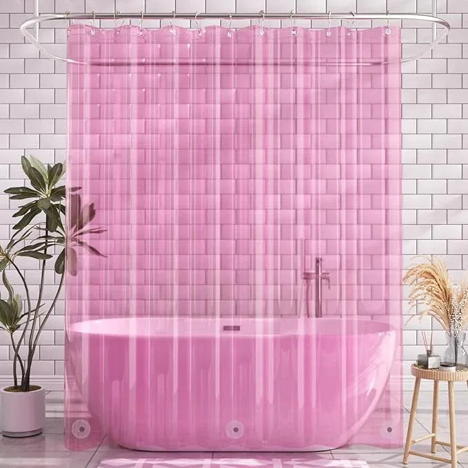 AmazerBath Shower Curtain Liner, 72x72 Transparent Hot Pink Shower Liner, Lightweight Plastic Shower Curtain Liners, Cute Waterproof Shower Liner for Bathroom with 3 Magnets & 12 Grommet Holes - ModernBath