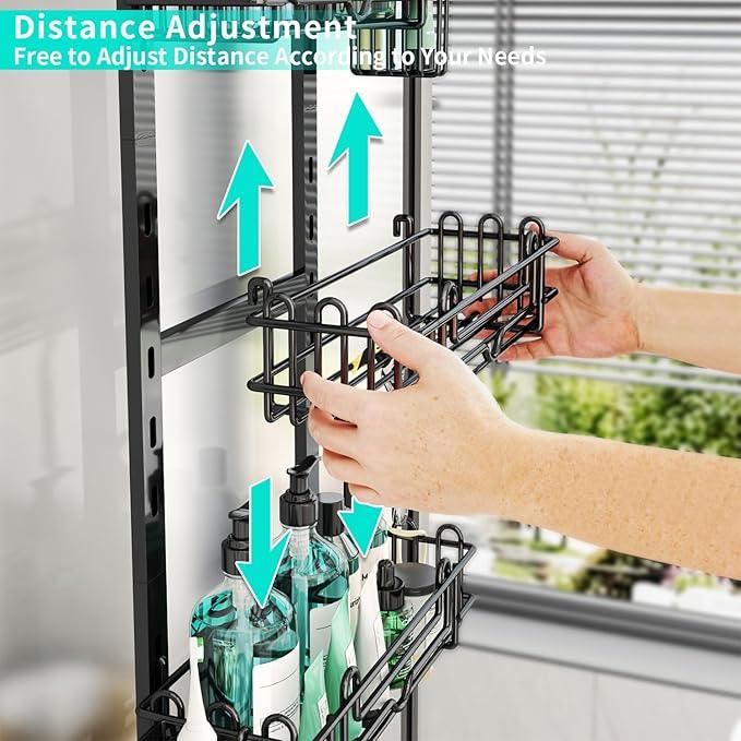 HapiRm 5 Tier Over the Door Shower Caddy, Hanging Shower Caddy with 28 Hooks and 2 Toothbrush Holders, No Drilling Adjustable Hanging Bathroom Organizer - Black - ModernBath