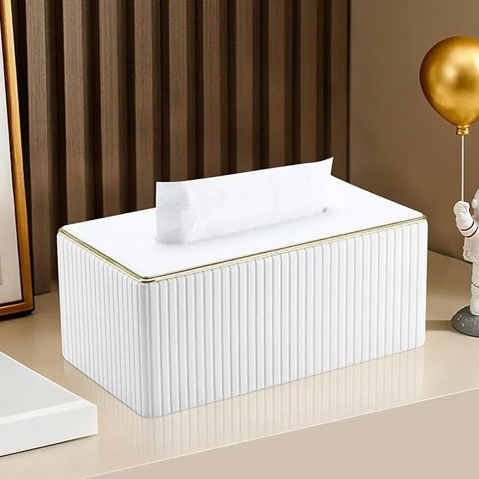 KINGFOM Rectangular Tissue Box Cover, PU Leather Tissue Box Holder with Magnetic Bottom, Napkin & Facial Tissue Holder Dispenser Decorative Box Cover for 120-count (3-Ply) 160-count (2-Ply) White - ModernBath