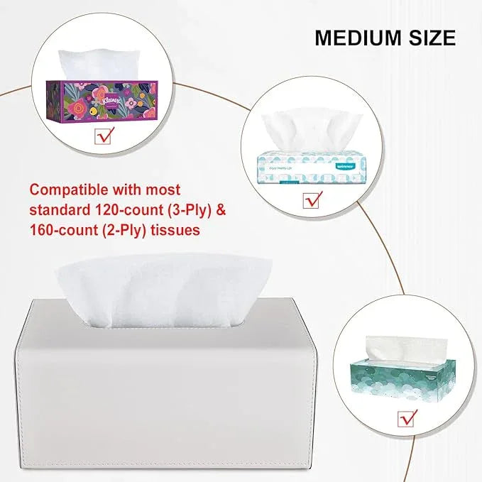 KINGFOM Tissue Box Cover, PU Leather Rectangular Tissue Box Holder with Magnetic Bottom Cover for Facial Tissues/Napkins, Office & Living Room Decor Box (Ivory White) - ModernBath