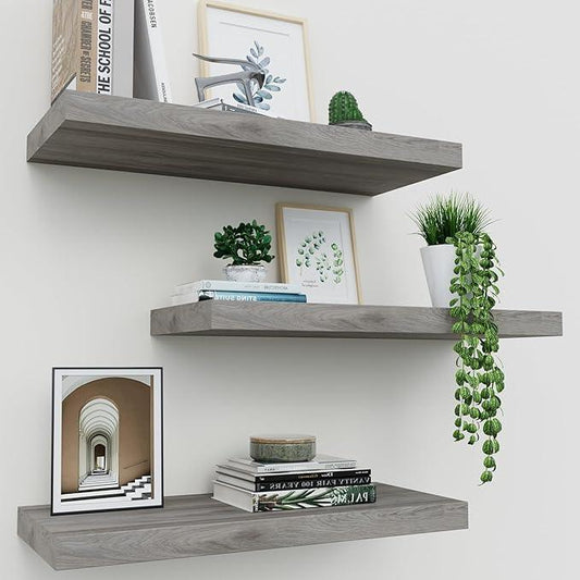 Floating Shelves for Wall Set of 3, 16" Gray Wall Shelves for Home Decor, Frame Display Floating Shelf for Living Room, Bedroom, Bathroom, Kitchen - ModernBath