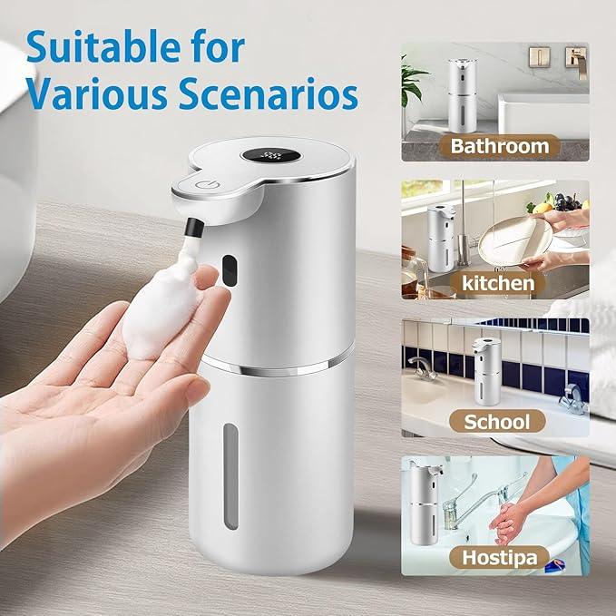 Automatic Foaming Soap Dispenser 12.8oz, Rechargeable & 6 Levels Foaming Adjustable with Digital Display, Wall Mount, Waterproof, Touchless Hand/Dish Soap Dispenser for Kitchen, Bathroom, Hotel - ModernBath