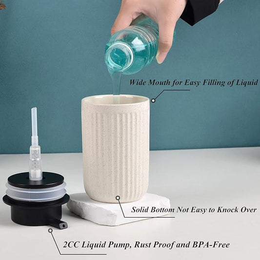 BosilunLife Dish Hand Soap Dispenser - Liquid Pump Soap Dispenser for Bathroom 12oz Ceramic Kitchen Dish Dispenser with Rust-Proof Liquid Pump Modern Refillable Lotion Bottles, Beige - ModernBath