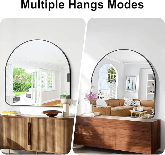 Arched Bathroom Mirror, 30"x30" Black Arched Mirror for Bathroom, Wall Mounted Mirror, Vanity Wall Mirror Metal Frame for Bedroom, Entryway, Living Room, Vertically Hanging - ModernBath