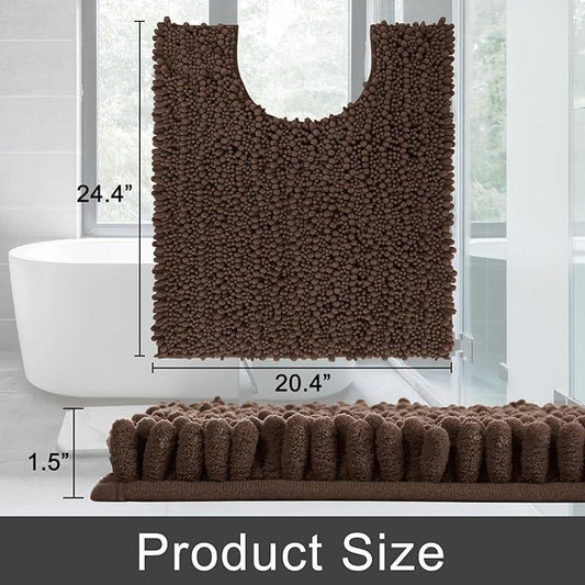 Yimobra Toilet Rug U Shaped Washable 24x20 Inch - Ultra Soft Absorbent Chenille Bath Rugs for Toilet, Quick Dry & Machine Washable, Non Slip Contour Bathroom Mat, Brown - ModernBath