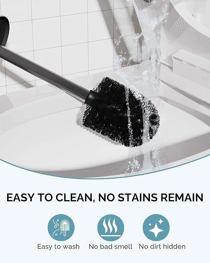 WZKALY Toilet Brush and Holder Set, Stainless Steel Toilet Bowl Brush with Lid, Rust Proof Toilet Cleaner Brush with Caddy, Durable Bristles, Splash Proof, Ideal for Bathroom（1 Pack, Matte Black） - ModernBath
