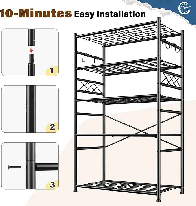 Storage Shelves 5-Tier Large Capacity Wire Shelving with Hooks, Heavy Duty Garage Shelving Unit with Leveling Feet, Stable Metal Shelf for Pantry, Kitchen and Closet, 72" H x 36" W x 12" D, Black - ModernBath