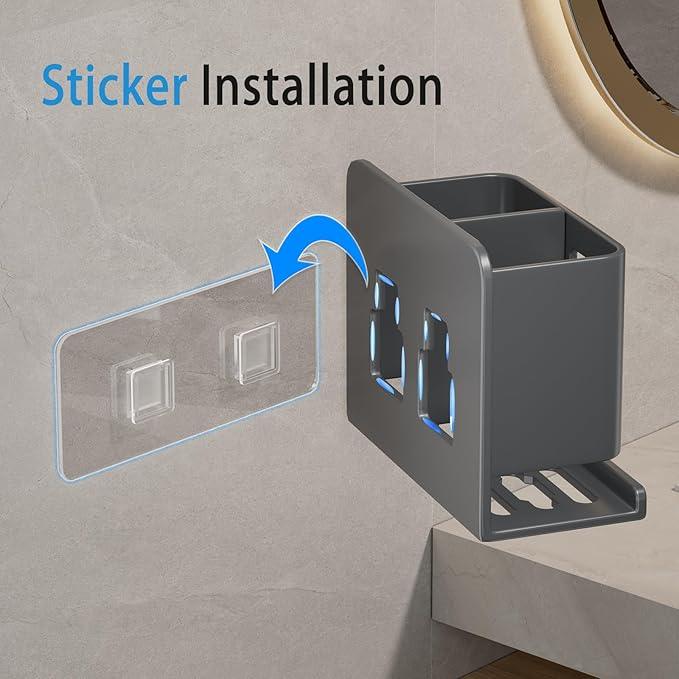 YESENT Grey Wall-Mounted Toothbrush Holder, Aluminum Material Shower Shaver Storage Rack, No Drilling Required, Removable Toothpaste Storage Rack - ModernBath