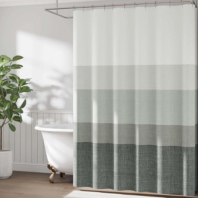 jinchan Ombre Cloudy Grey Striped Shower Curtain Waterproof Fabric Shower Curtains for Bathroom Gradual Color Minimalist Design Modern Neutral with 12 Hooks 70x72 Inches - ModernBath