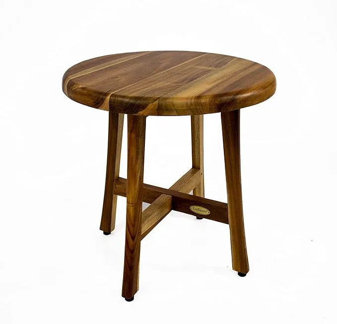 EcoDecors Shoji 17.5 Inch Round Table Waterproof Teak Wood Shower Bench Stool Seat Chair for Inside Shower Provides Safety, Storage, and Organization for Bathroom Accessories - ModernBath