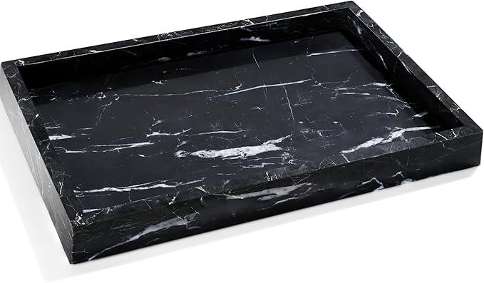 Real Natural Marble Tray for Bathroom, Genuine Marble Stone Vanity Tray, Luxury Storage Trays for Kitchen, Vanity, Home Decor, Dresser, Non-Resin/Non-Ceramic, 12"x 8"x 1.2", Black - ModernBath