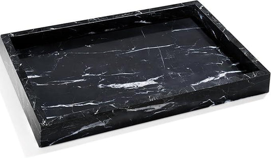Real Natural Marble Tray for Bathroom, Genuine Marble Stone Vanity Tray, Luxury Storage Trays for Kitchen, Vanity, Home Decor, Dresser, Non-Resin/Non-Ceramic, 12"x 8"x 1.2", Black - ModernBath
