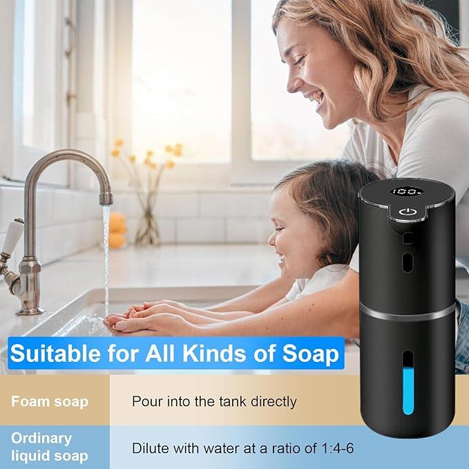 OHIFAST Automatic Foaming Soap Dispenser Touchless, USB Rechargeable Smart Hand Soap Dispenser, 6-Level Adjustable, 12.8oz/380mL, Compatible with Thick Thin Dish Soap for Bathroom Kitchen-Black - ModernBath
