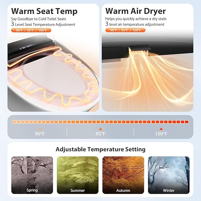 Baotree Electric Toilet Seat, Elongated Smart Heated Toilet Seat with Warm Water & Dryer, Feminine & Child Hip Wash, Wireless Remote, Self-Clean, Stainless Steel Nozzle, Adjustable Water Pressure - ModernBath