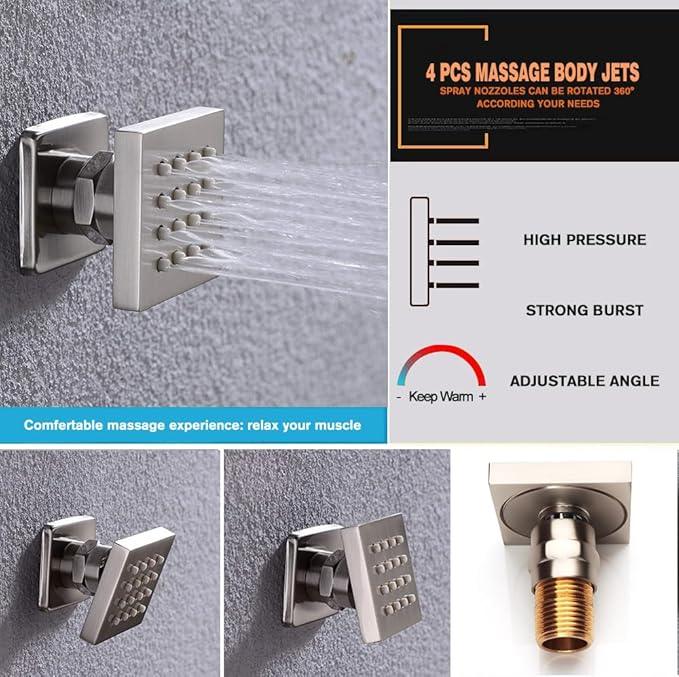 annazom Full Body Shower System Concealed Shower Faucet Set with Body Massage Jets 10 Inch Shower Head Trim Kit 3 Function Wall Mount High Pressure for Bathroom - ModernBath
