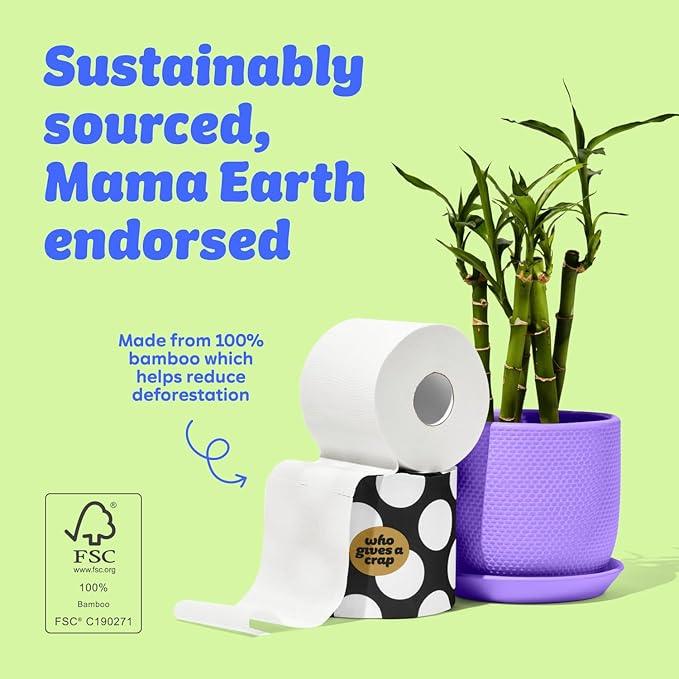 Who Gives A Crap 100% Bamboo Toilet Paper, 24 Rolls, 3 Ply, 330 Sheets, Long, Strong & Soft Toilet Tissue, Renewable, Tree Free Bathroom Tissue Made with Bamboo Fibers - ModernBath