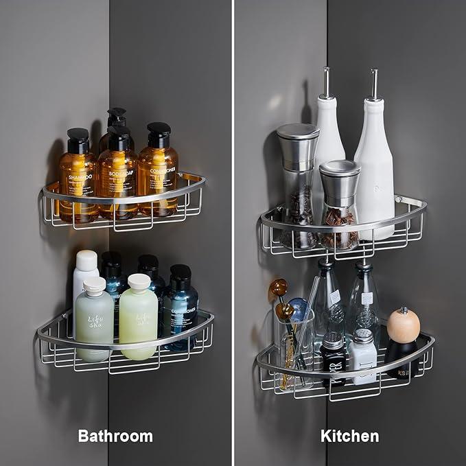 [2 Pack] Corner Shower Caddy Organizer, SUS304 Stainless Steel Heavy Duty Rust-Proof Shelf Shampoo Holder, Wall Mounted Storage Rack for Bathroom Kitchen, Brushed Nickel - ModernBath