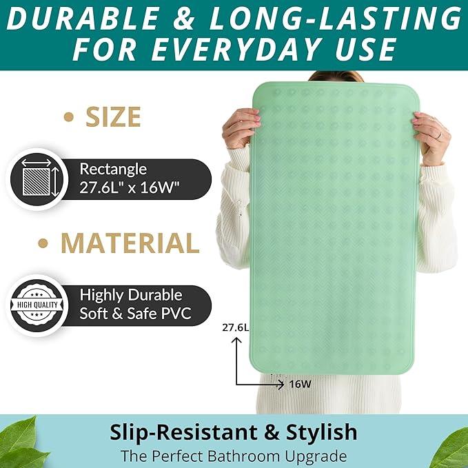 ENKOSI Non Slip Shower Mat – Bath Mat for Tub and Shower Floors – Anti Slip Bathtub Mat with Strong Suction Cup Grip – Soft, Green Bathroom Mat for Inside Bath and Shower Floors (28x16 Aqua Green) - ModernBath