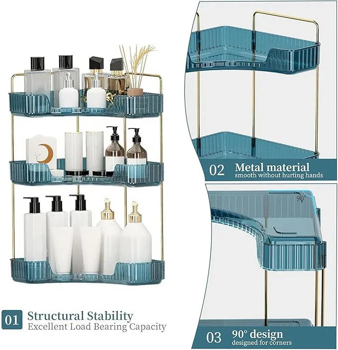 INVSSENE Corner Bathroom Countertop Organizer, Vanity Organizer Trays for Counter, Makeup Organizers, Perfume Tray, Skincare Shelf Storage Gifts for Women Girl Student (Blue, 3 Tiers) - ModernBath