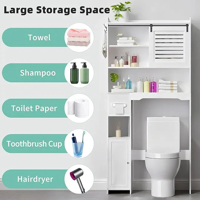 Coolfat Over The Toilet Storage Cabinet, Bathroom Storage Cabinet Organizer, Above Toilet Rack with Door and Adjustable Shelves, Space Saver for Restroom, Laundry (White Right Side) - ModernBath
