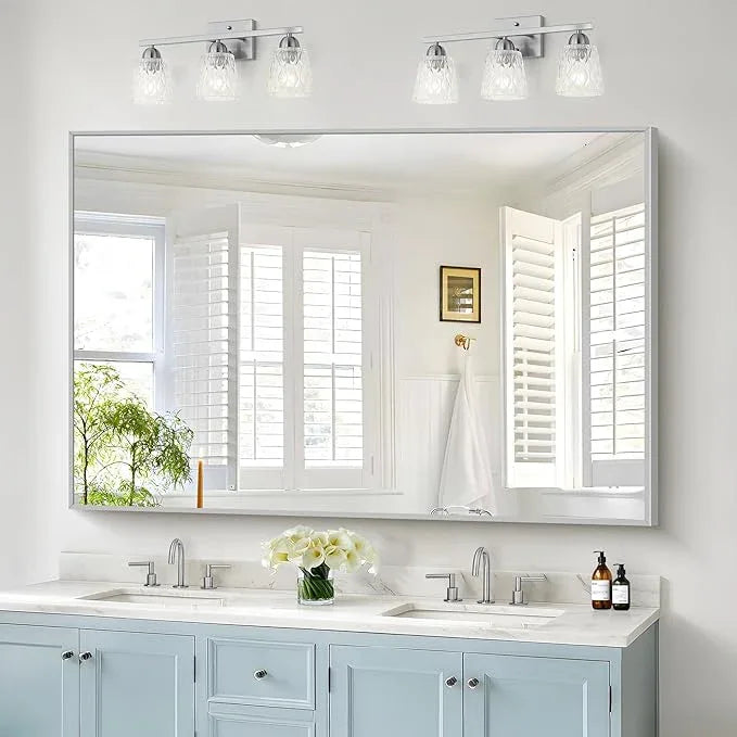 COFENY 40x60inch Silver Bathroom Mirror, Silver Rectangle Mirror with Frame, Large Rectangular Wall Mirrors for Bathroom, Living Room, Hair Salon, Big Farmhouse Mirror Hang Horizontal/Vertical - ModernBath