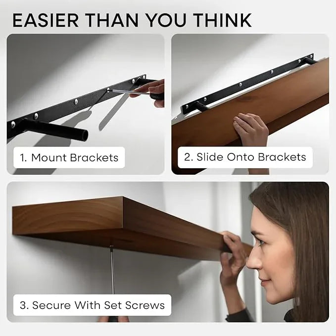 Homeforia Walnut 36 inch Floating Shelf, High End Solid Real Wood 36inch Large Shelves for Bathroom Wall, Dark Brown 36 inches Long Floating Shelves, Heavy Duty Bracket, 36 X 6.5 X 1.75 inch, Set of 3 - ModernBath