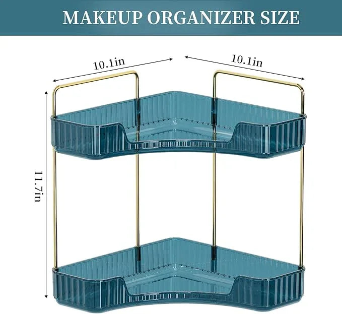 INVSSENE Corner Bathroom Countertop Organizer, Vanity Organizer Trays for Counter, Makeup Organizers, Perfume Tray, Skincare Shelf Storage Gifts for Women Girl Student (Blue, 2 Tiers) - ModernBath